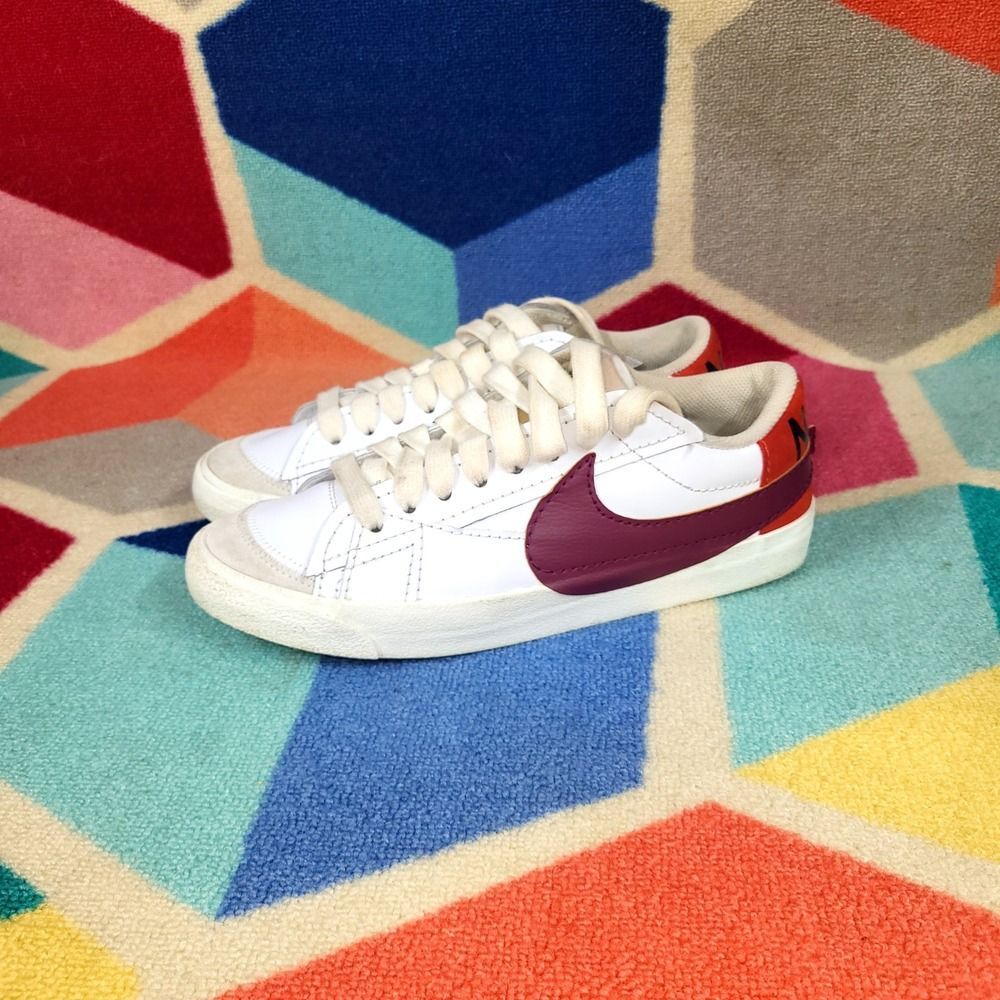 Nike Blazer Low LE White Burgundy Sneakers Shoes Womens